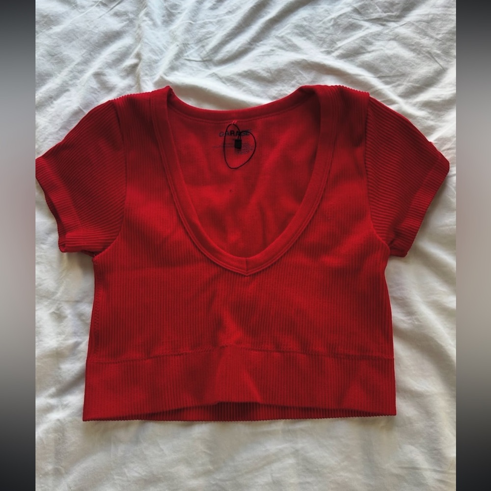 Garage Scarlet Ribbed V-Neck Crop Top